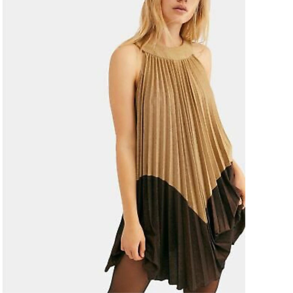 NWT Free People Pleated Love Gold Mini Dress, M